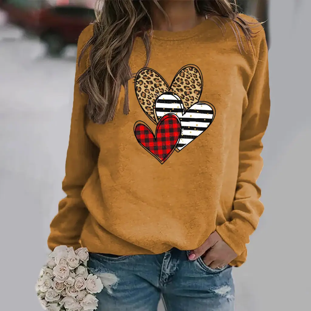 Green Heart Print Long Sleeve Women's Sweatshirt