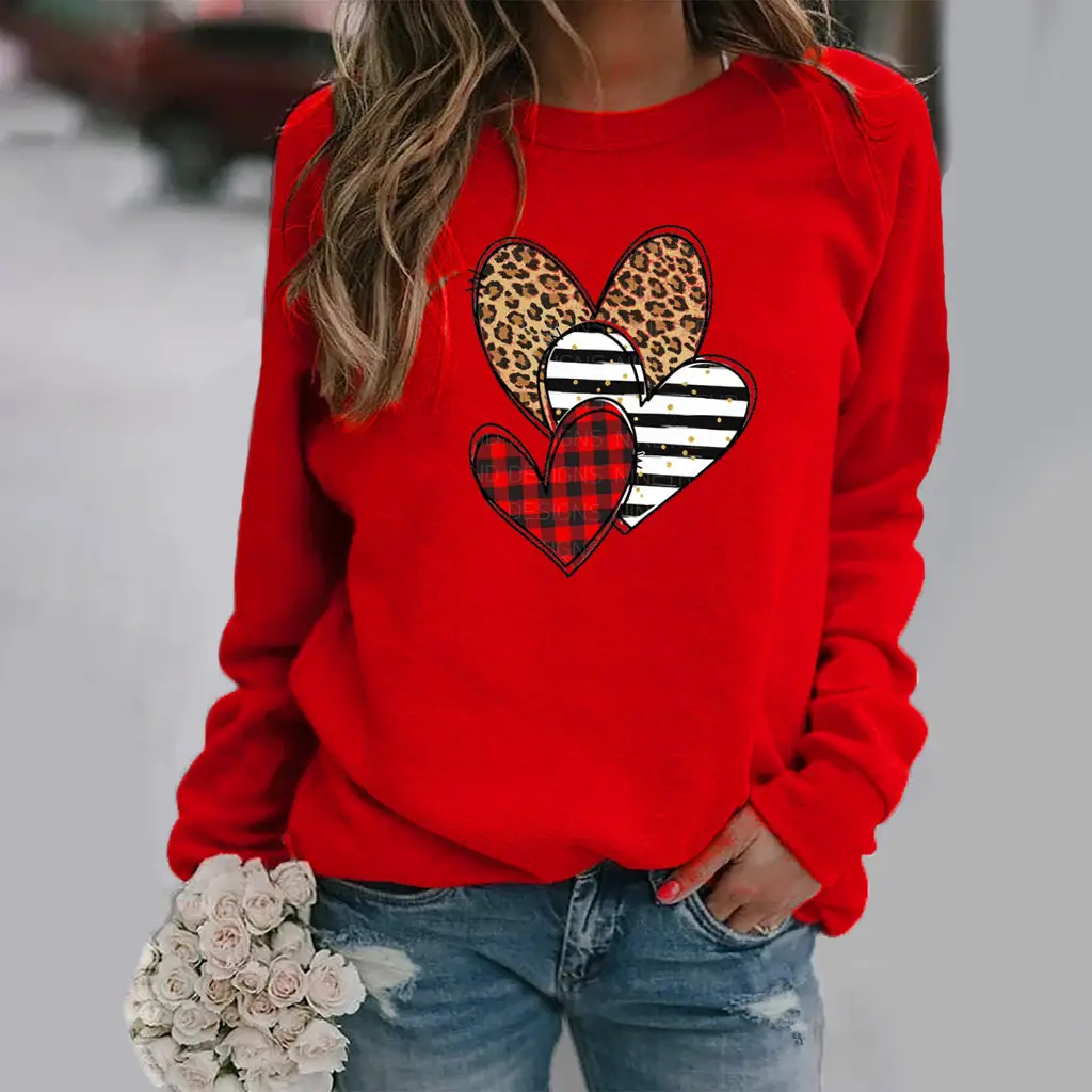 Green Heart Print Long Sleeve Women's Sweatshirt