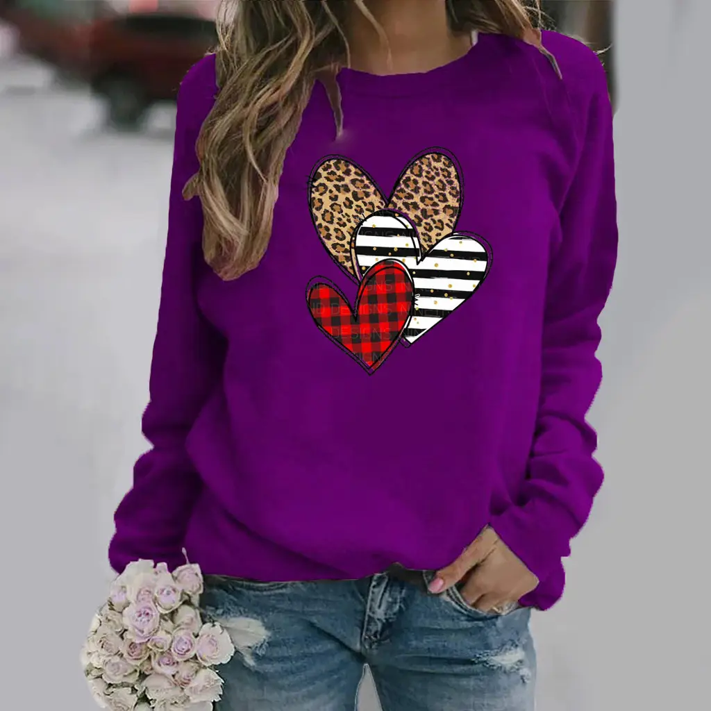 Green Heart Print Long Sleeve Women's Sweatshirt