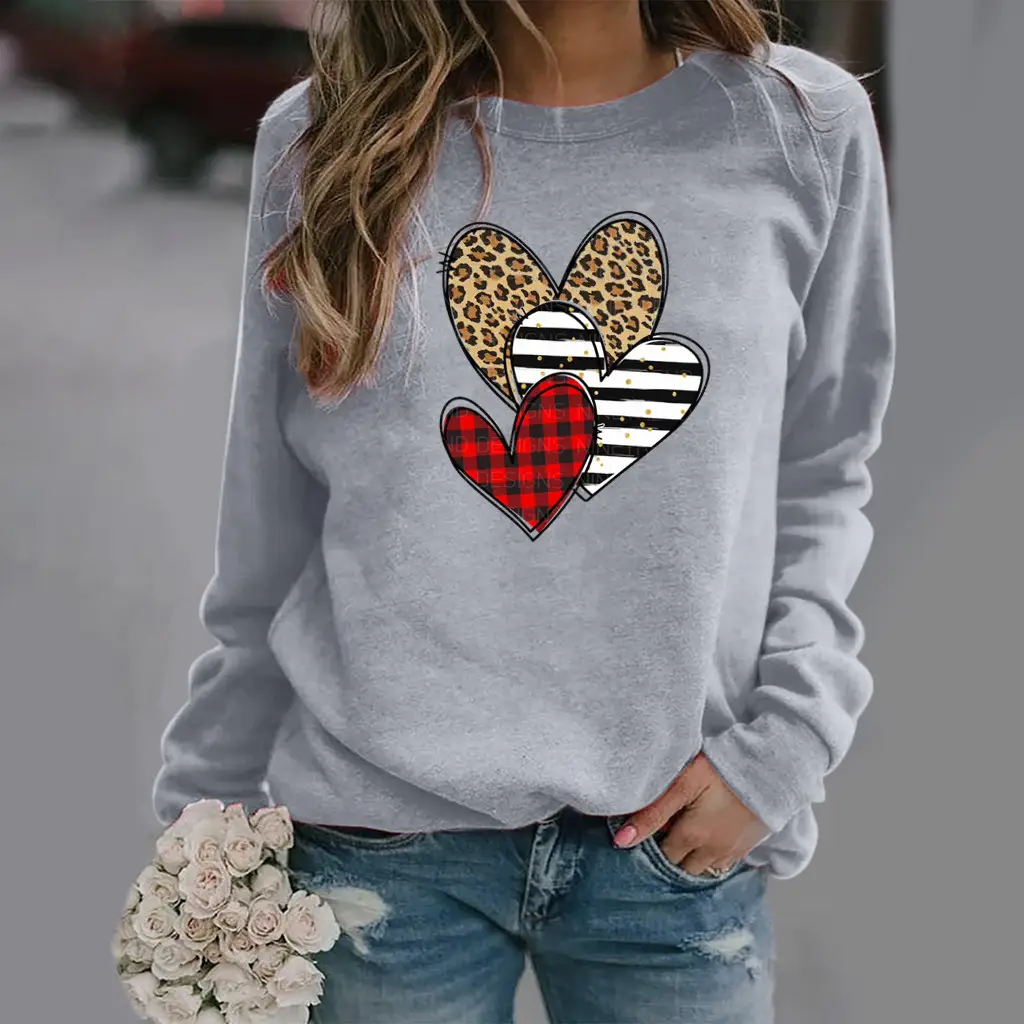 Green Heart Print Long Sleeve Women's Sweatshirt