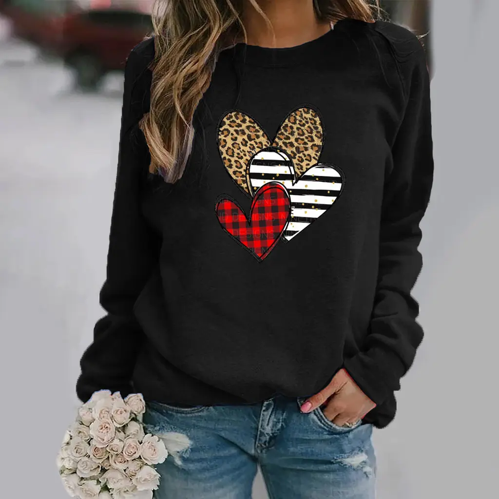 Green Heart Print Long Sleeve Women's Sweatshirt