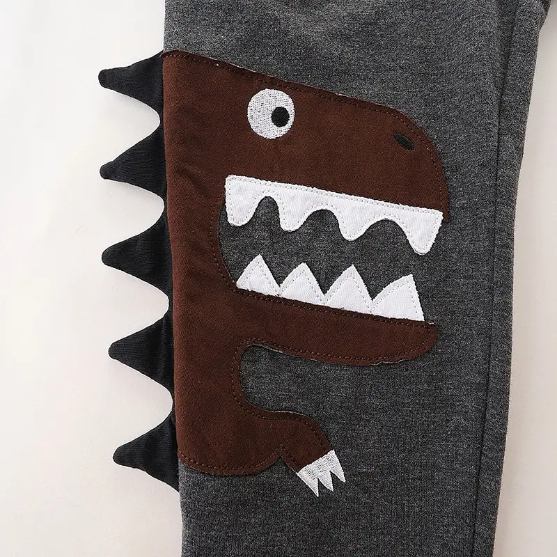 Kids Cartoon Embroidered Cotton Sports Pants Grey