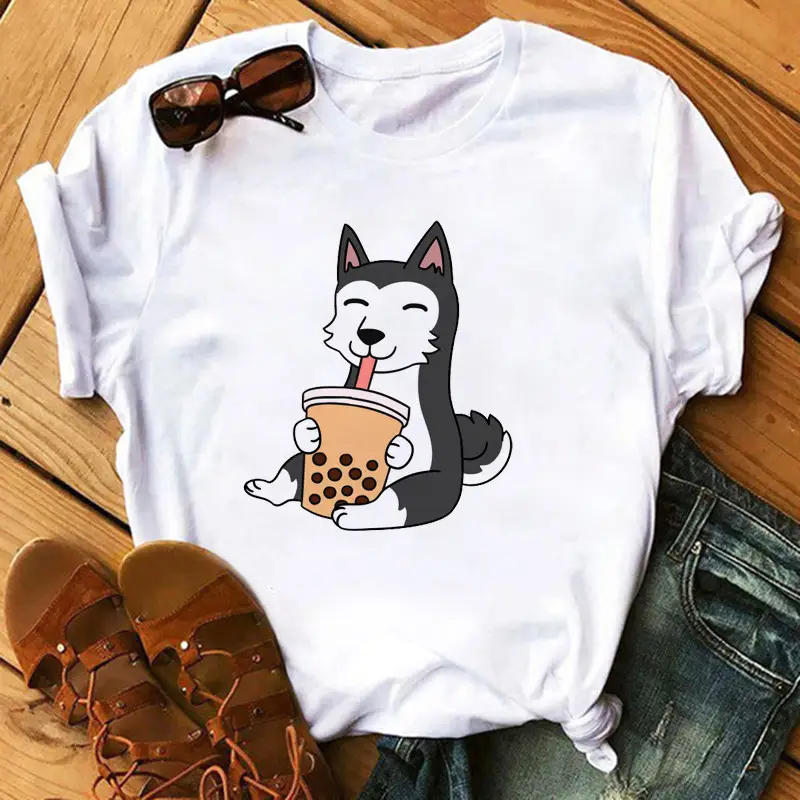 New Super Hot Pearl Milk Tea Cat Print T-Shirt for Men Women - Image 17