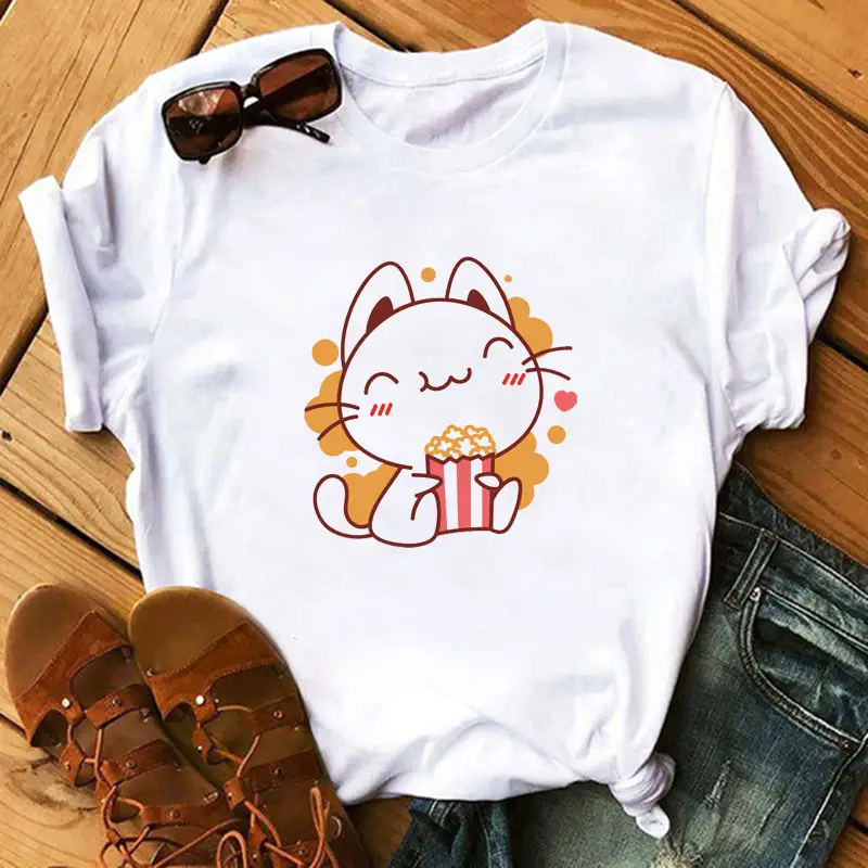 New Super Hot Pearl Milk Tea Cat Print T-Shirt for Men Women - Image 23