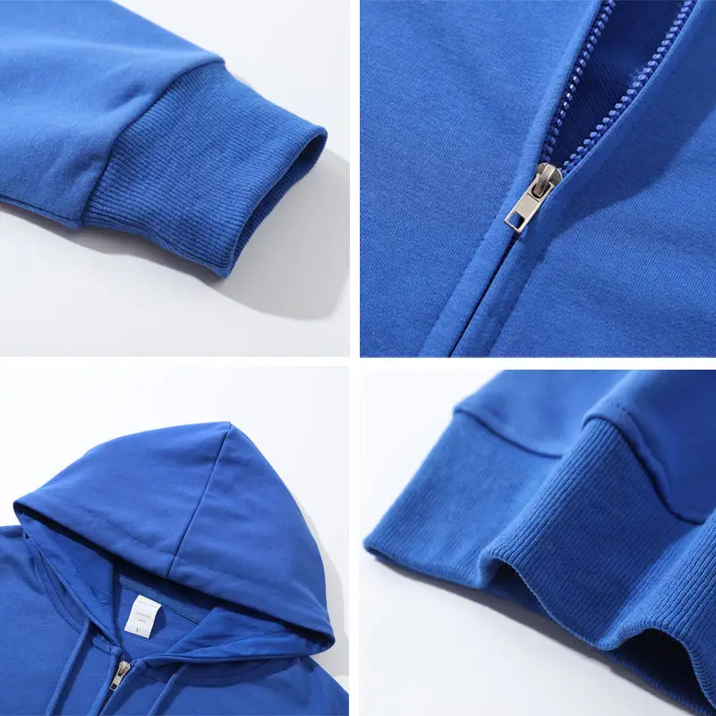 Men Full Zip Hoodie White Cotton Hooded Sweatshirt - Image 7