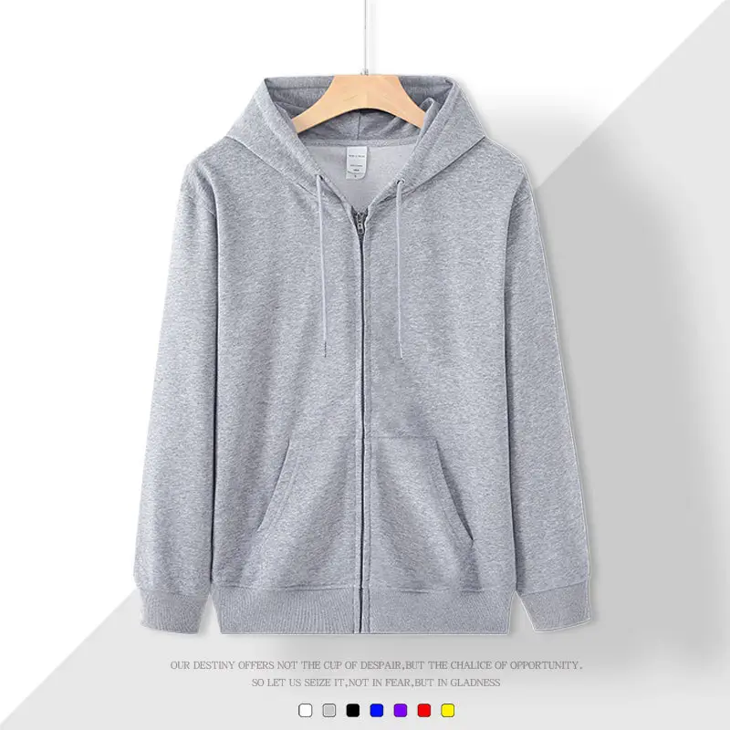 Men Full Zip Hoodie White Cotton Hooded Sweatshirt - Image 2