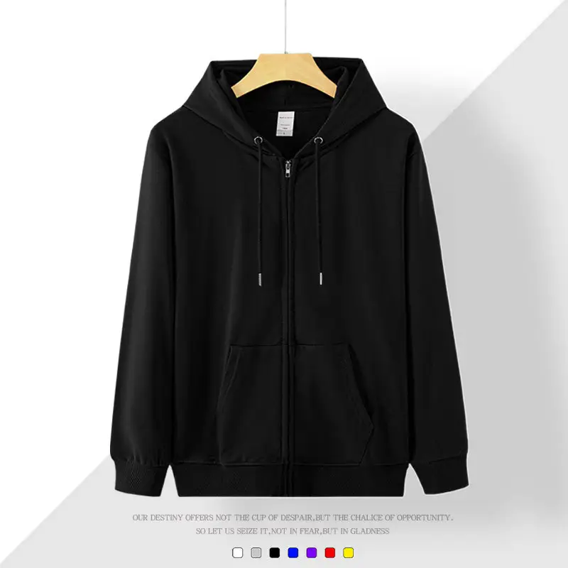 Men Full Zip Hoodie White Cotton Hooded Sweatshirt - Image 3