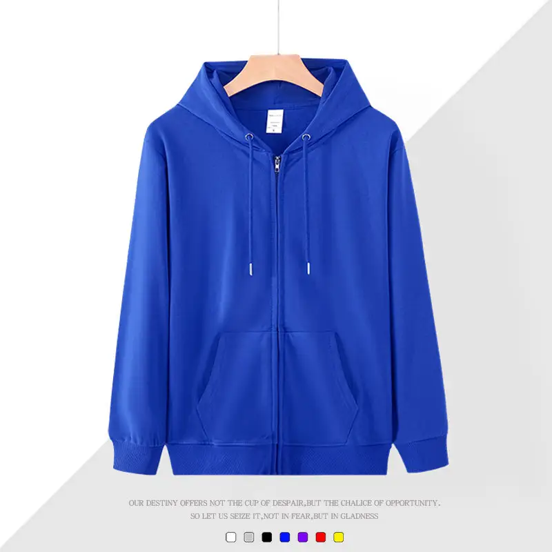 Men Full Zip Hoodie White Cotton Hooded Sweatshirt - Image 4