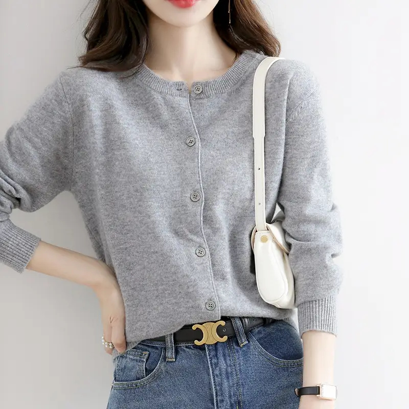 Black Knitted Round Neck Cardigan for Women Large - Image 17