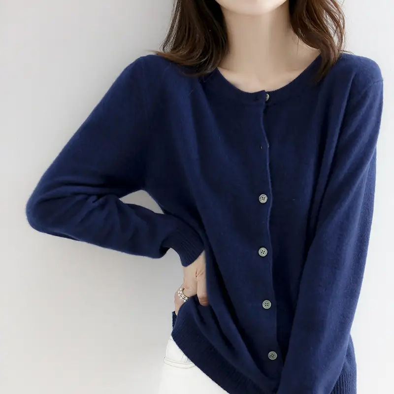 Black Knitted Round Neck Cardigan for Women Large - Image 13