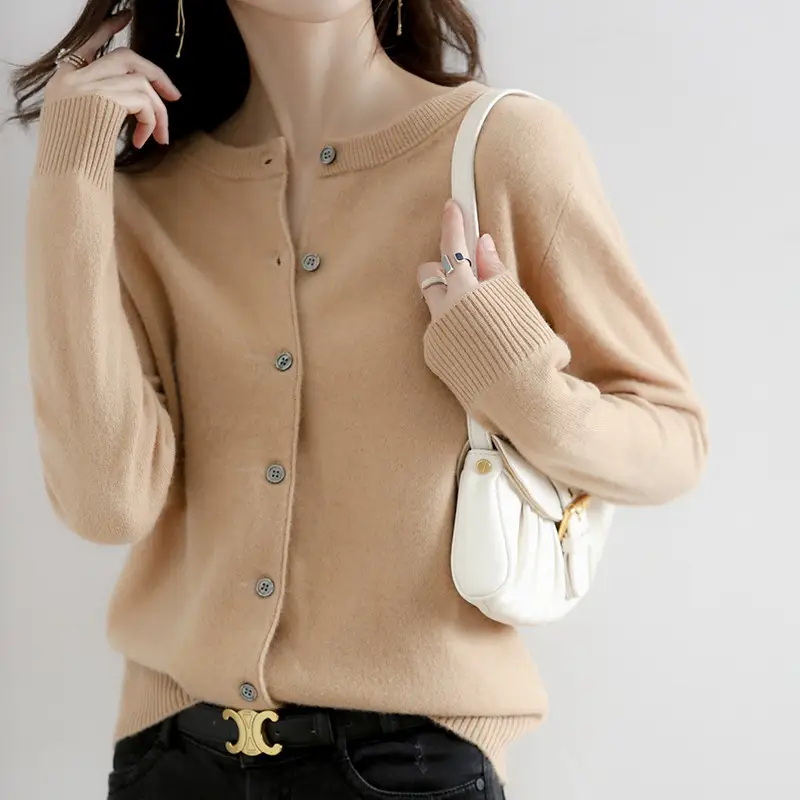 Black Knitted Round Neck Cardigan for Women Large - Image 14