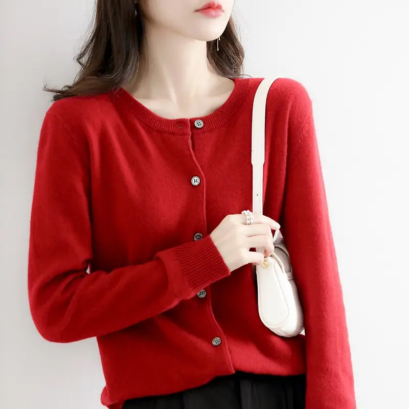 Black Knitted Round Neck Cardigan for Women Large - Image 2