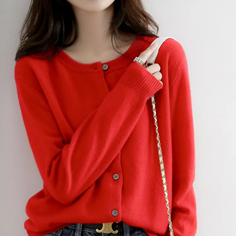 Black Knitted Round Neck Cardigan for Women Large - Image 5