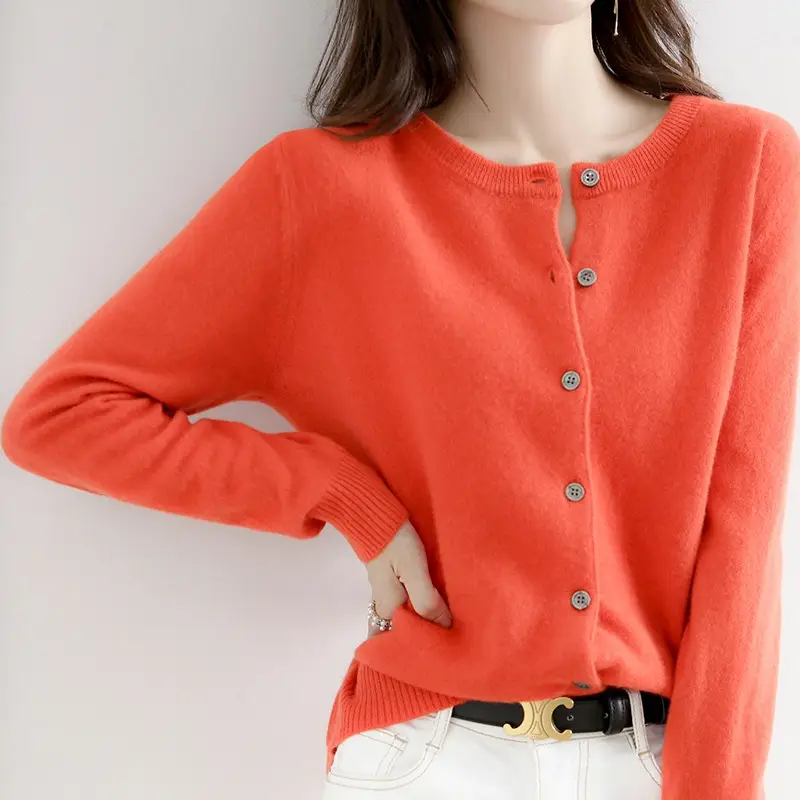 Black Knitted Round Neck Cardigan for Women Large - Image 7
