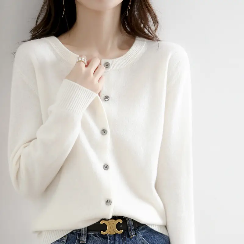 Black Knitted Round Neck Cardigan for Women Large - Image 8