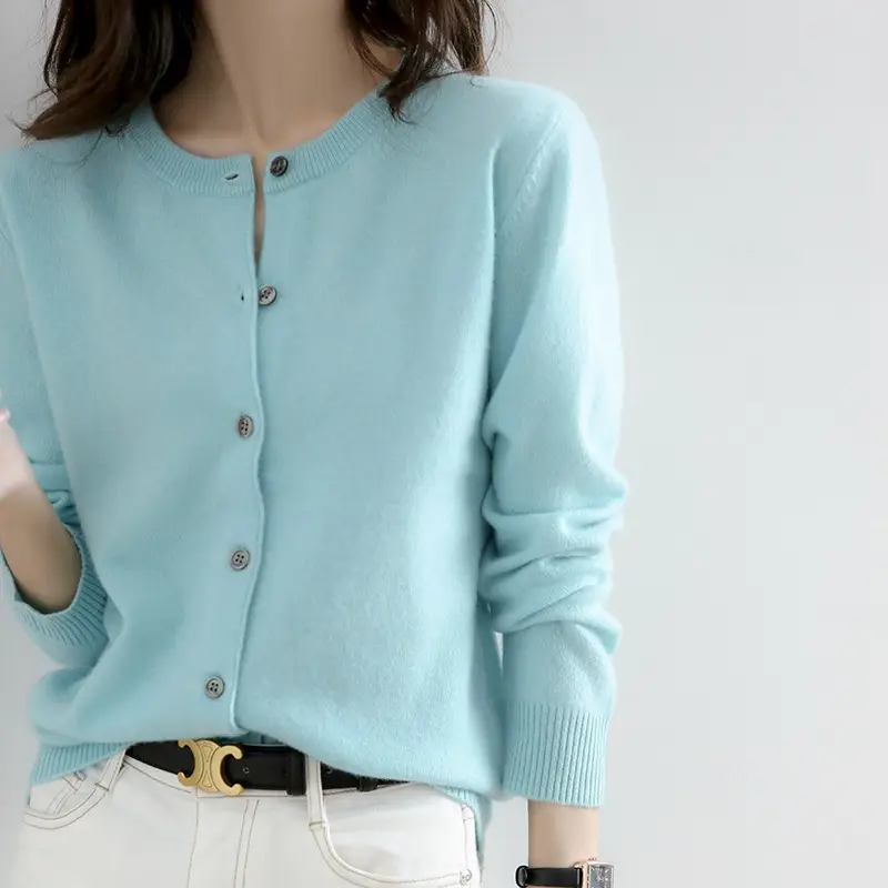 Black Knitted Round Neck Cardigan for Women Large - Image 9