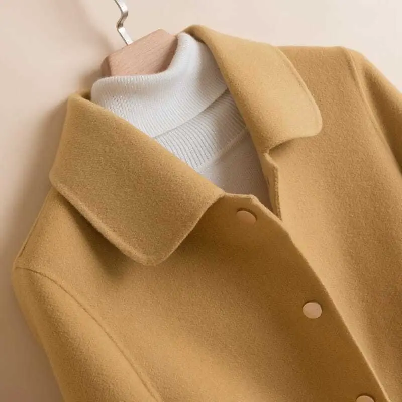 Women Woolen Red Coat Autumn Winter Long Sleeve - Image 6