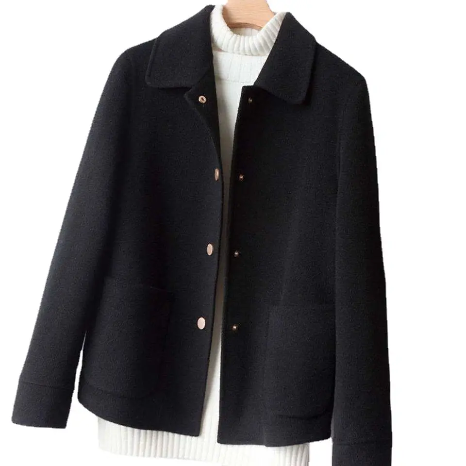 Women Woolen Red Coat Autumn Winter Long Sleeve - Image 9