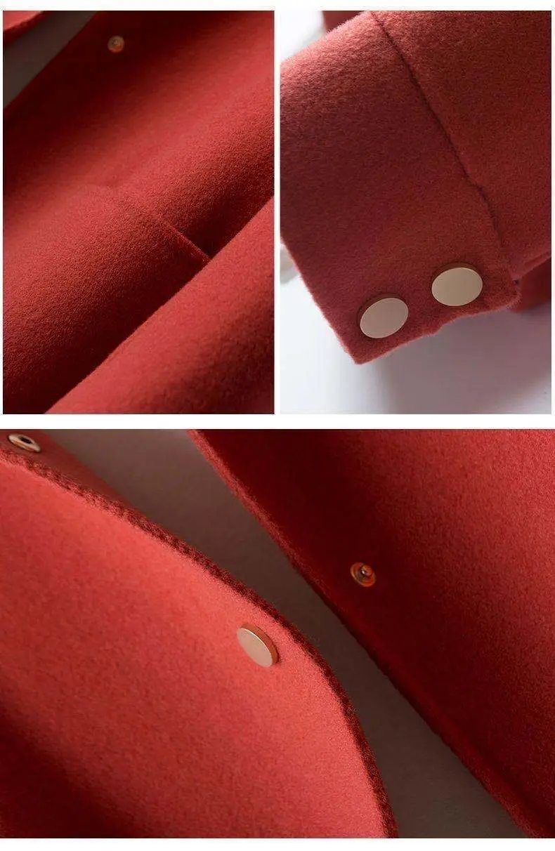 Women Woolen Red Coat Autumn Winter Long Sleeve — feature 4