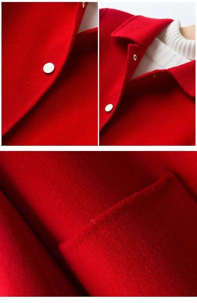 Women Woolen Red Coat Autumn Winter Long Sleeve — feature 8
