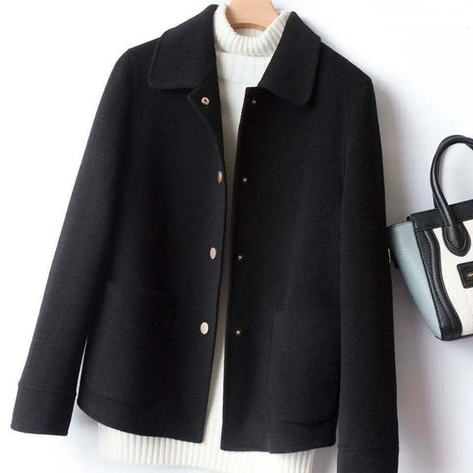 Women Woolen Red Coat Autumn Winter Long Sleeve - Image 3