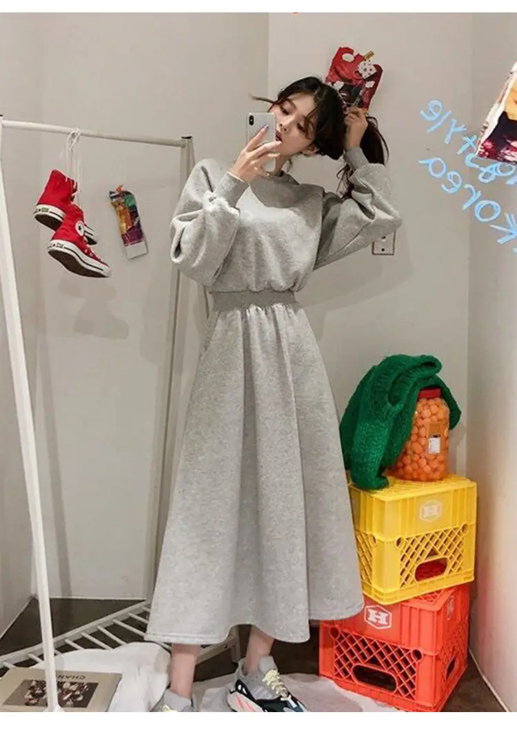 Women Korean Style Slimming Sweatshirt Dress Winter Warm — feature 2