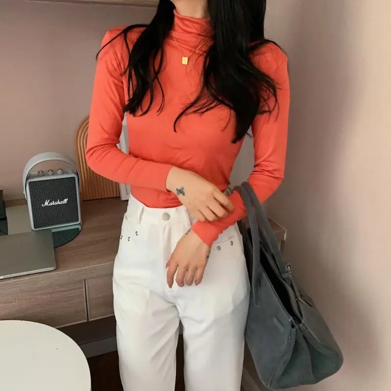 20-Color Women's Pure Cotton Half-High Collar Shirt