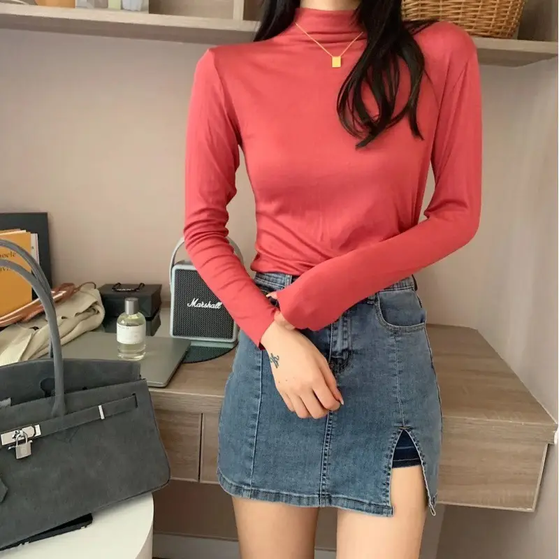 20-Color Women's Pure Cotton Half-High Collar Shirt