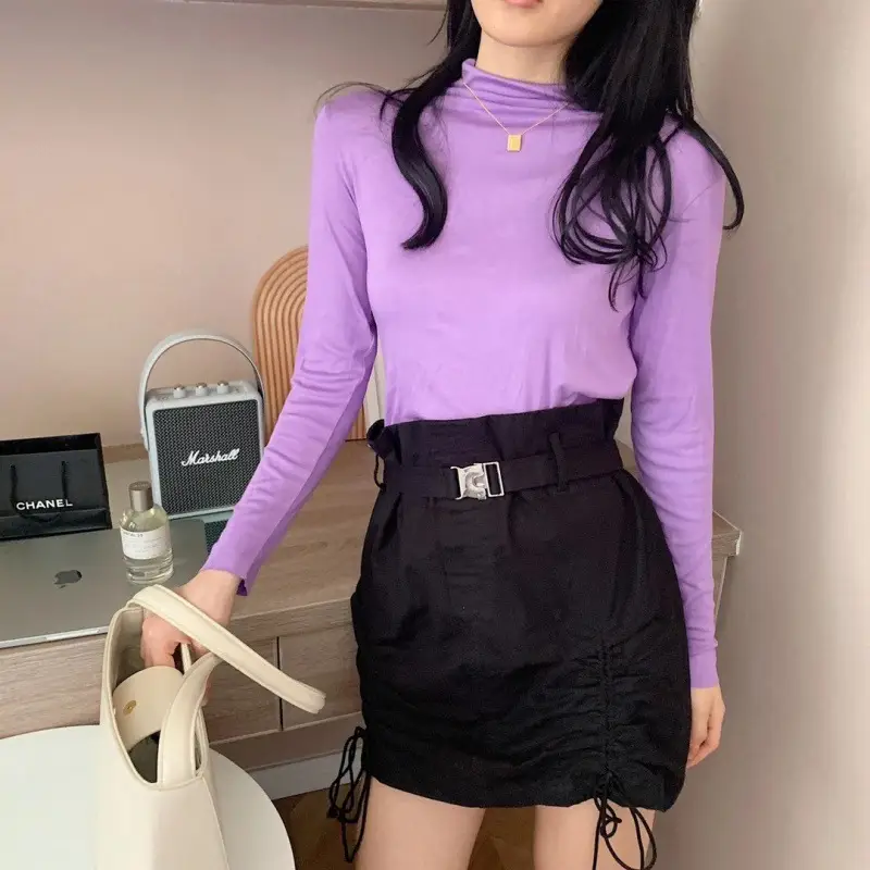 20-Color Women's Pure Cotton Half-High Collar Shirt