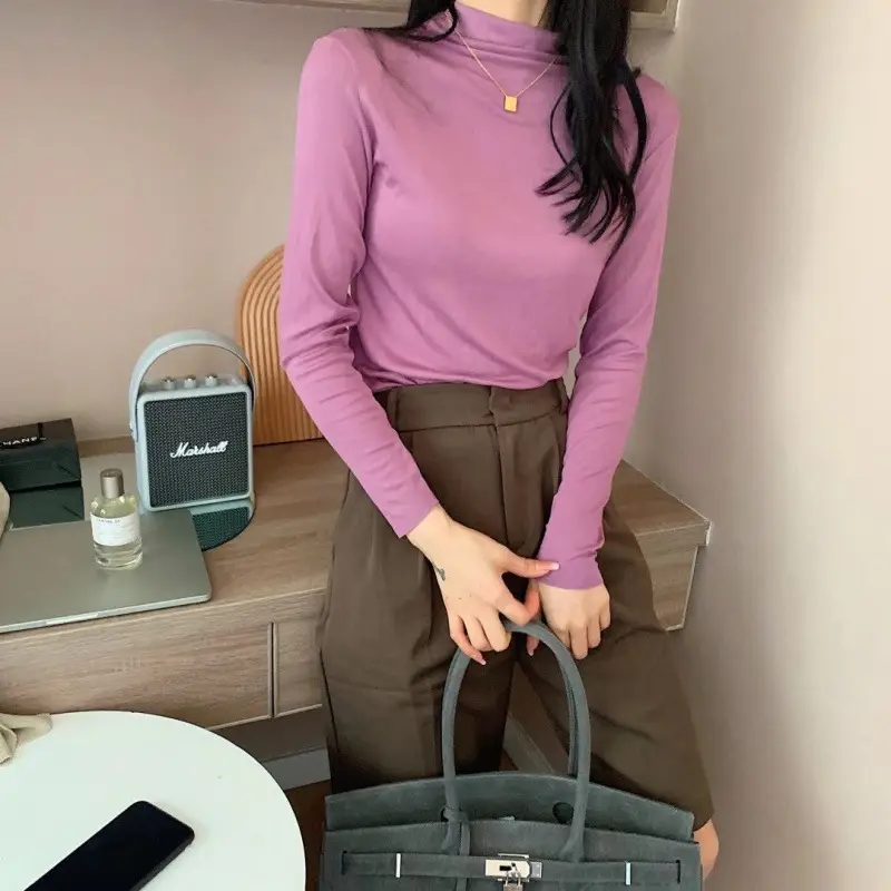 20-Color Women's Pure Cotton Half-High Collar Shirt