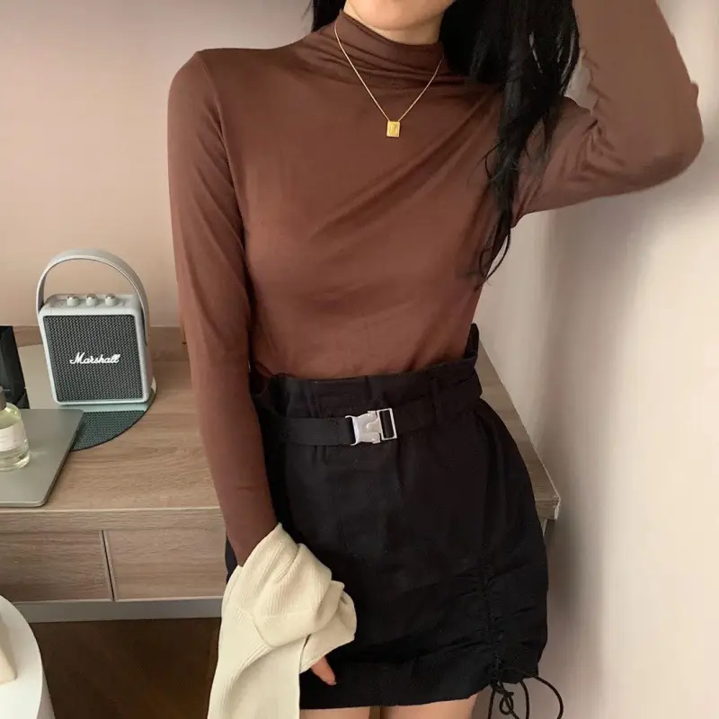 20-Color Women's Pure Cotton Half-High Collar Shirt