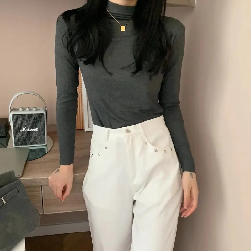 20-Color Women's Pure Cotton Half-High Collar Shirt