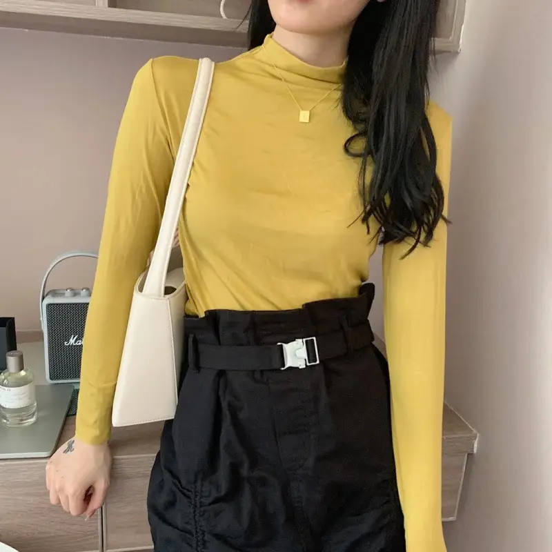 20-Color Women's Pure Cotton Half-High Collar Shirt