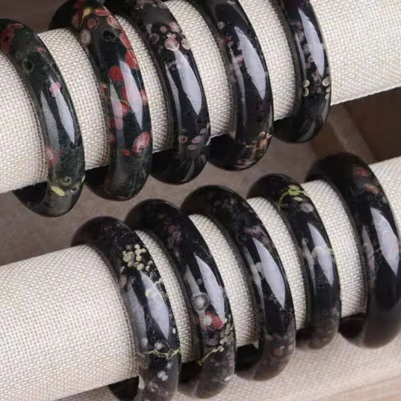 Luoyang Peach Blossom Jade Bracelet Classical Chinese Style Plum Blossom Jade Bracelet with Magnetic Health Bracelet