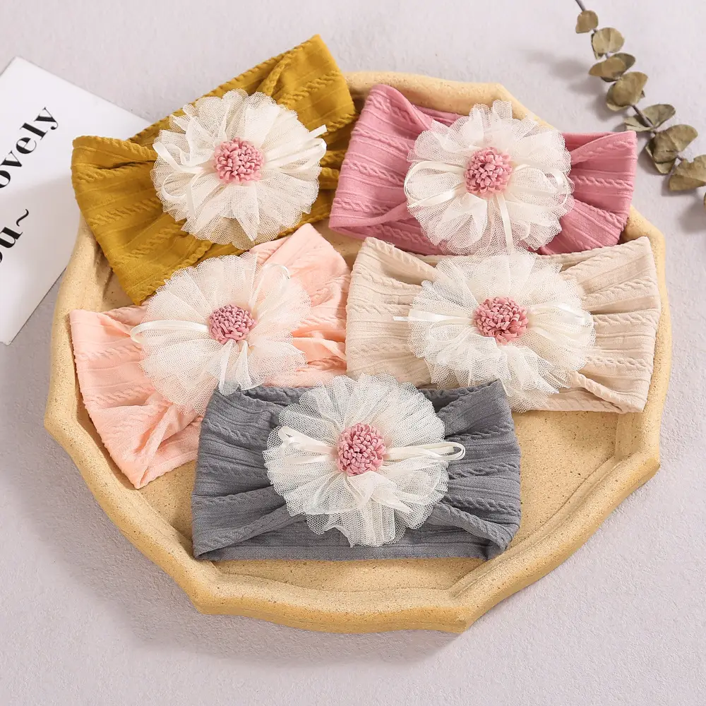 Baby Jacquard Hair Band with Pink Flower Accent - Image 14