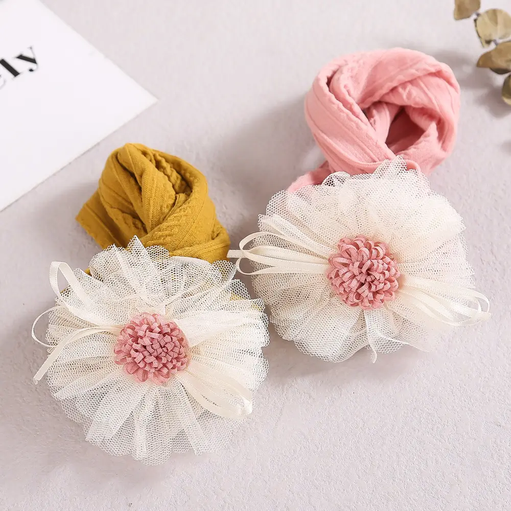 Baby Jacquard Hair Band with Pink Flower Accent - Image 15