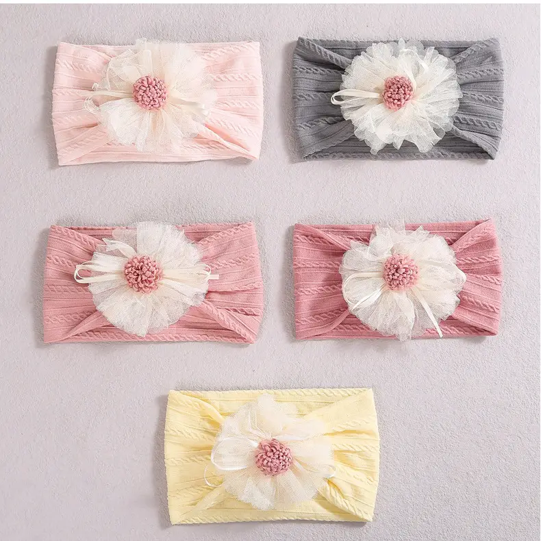 Baby Jacquard Hair Band with Pink Flower Accent — feature 10