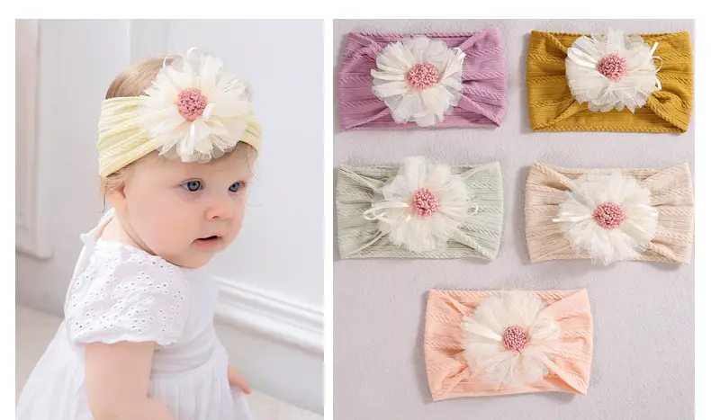Baby Jacquard Hair Band with Pink Flower Accent — feature 11