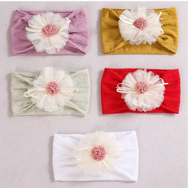 Baby Jacquard Hair Band with Pink Flower Accent — feature 12