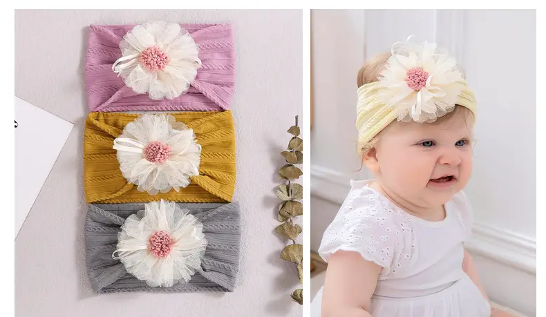 Baby Jacquard Hair Band with Pink Flower Accent — feature 13