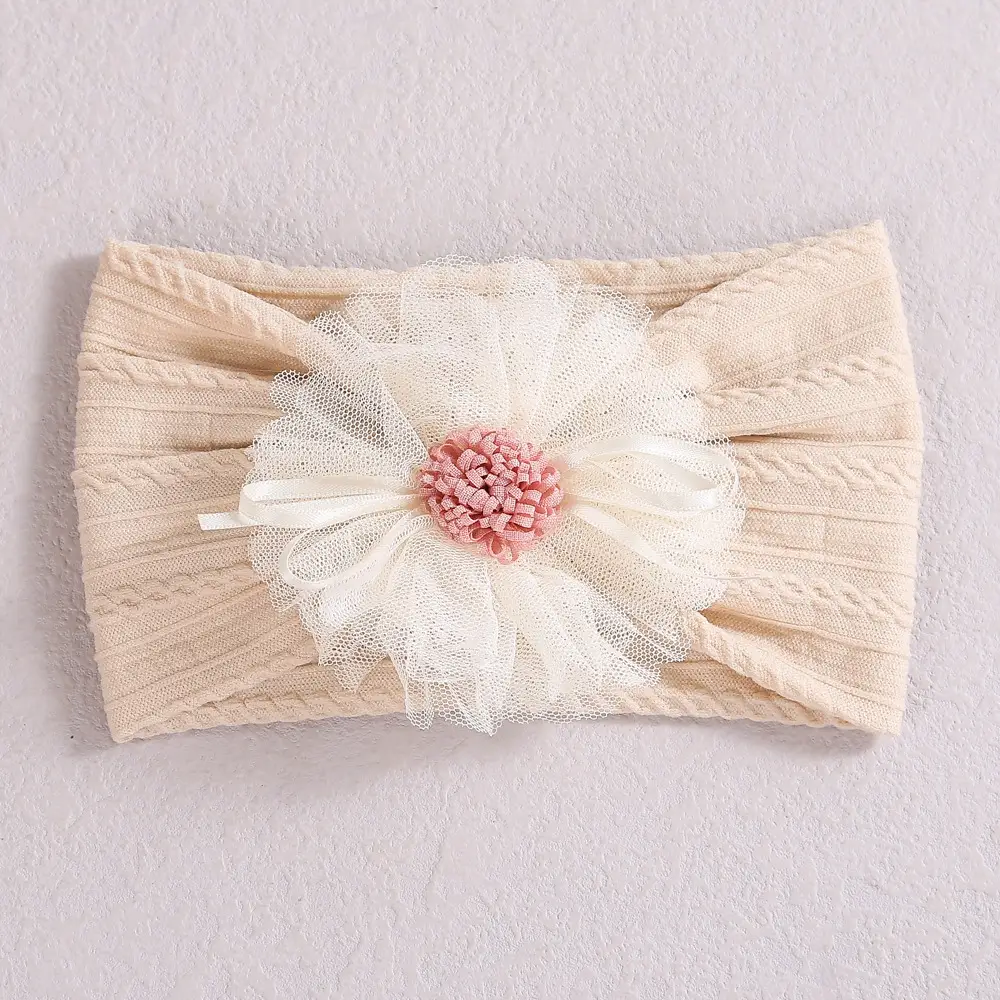 Baby Jacquard Hair Band with Pink Flower Accent - Image 10