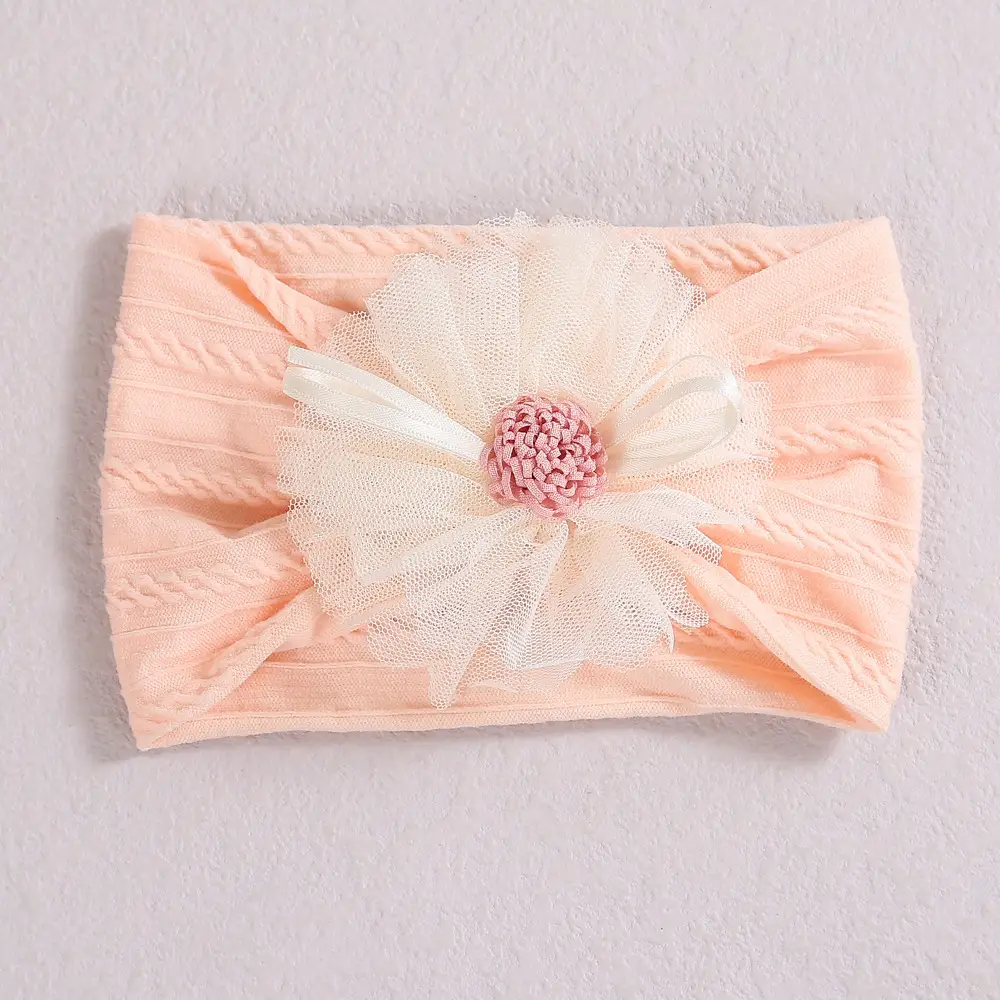 Baby Jacquard Hair Band with Pink Flower Accent - Image 11