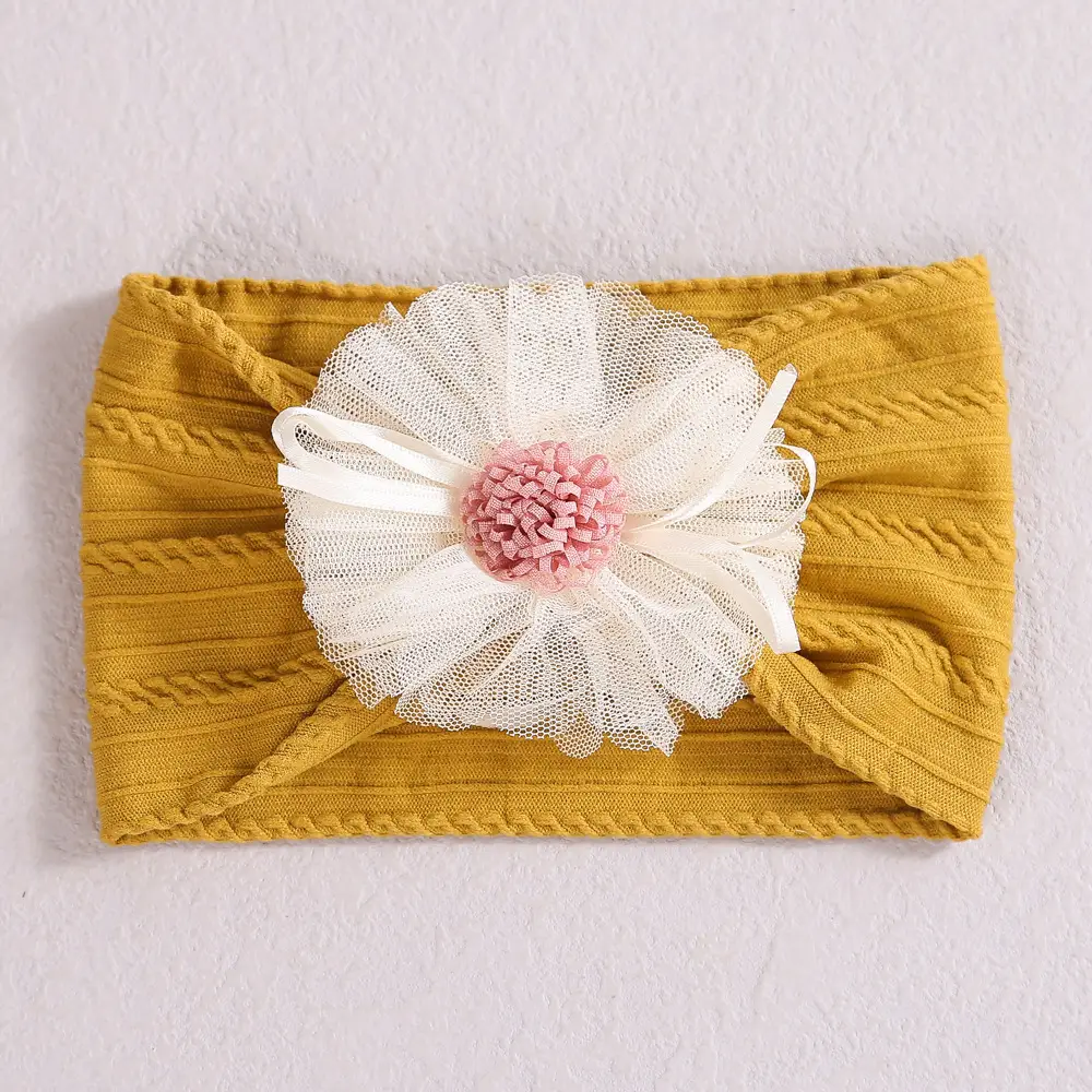 Baby Jacquard Hair Band with Pink Flower Accent - Image 12