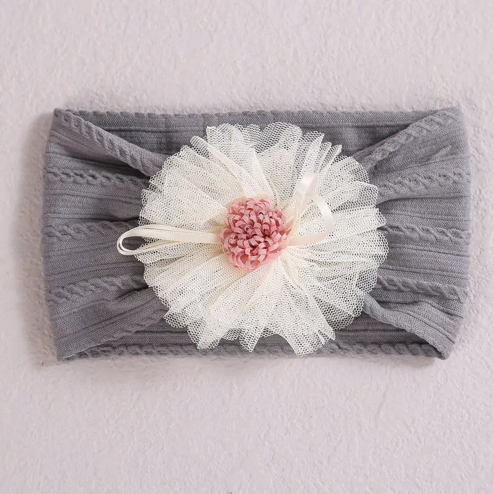 Baby Jacquard Hair Band with Pink Flower Accent - Image 3