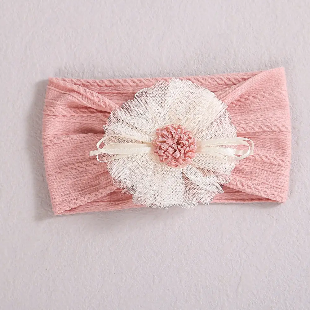 Baby Jacquard Hair Band with Pink Flower Accent - Image 4