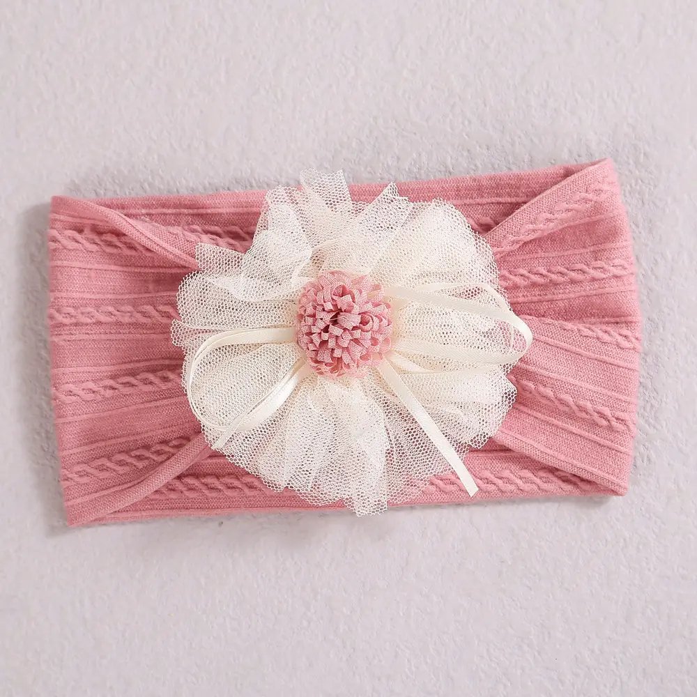 Baby Jacquard Hair Band with Pink Flower Accent - Image 5