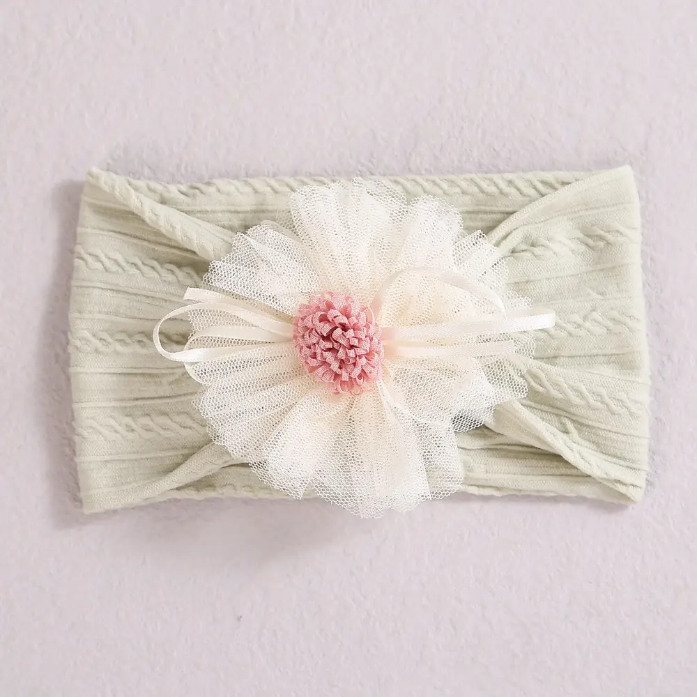 Baby Jacquard Hair Band with Pink Flower Accent - Image 6