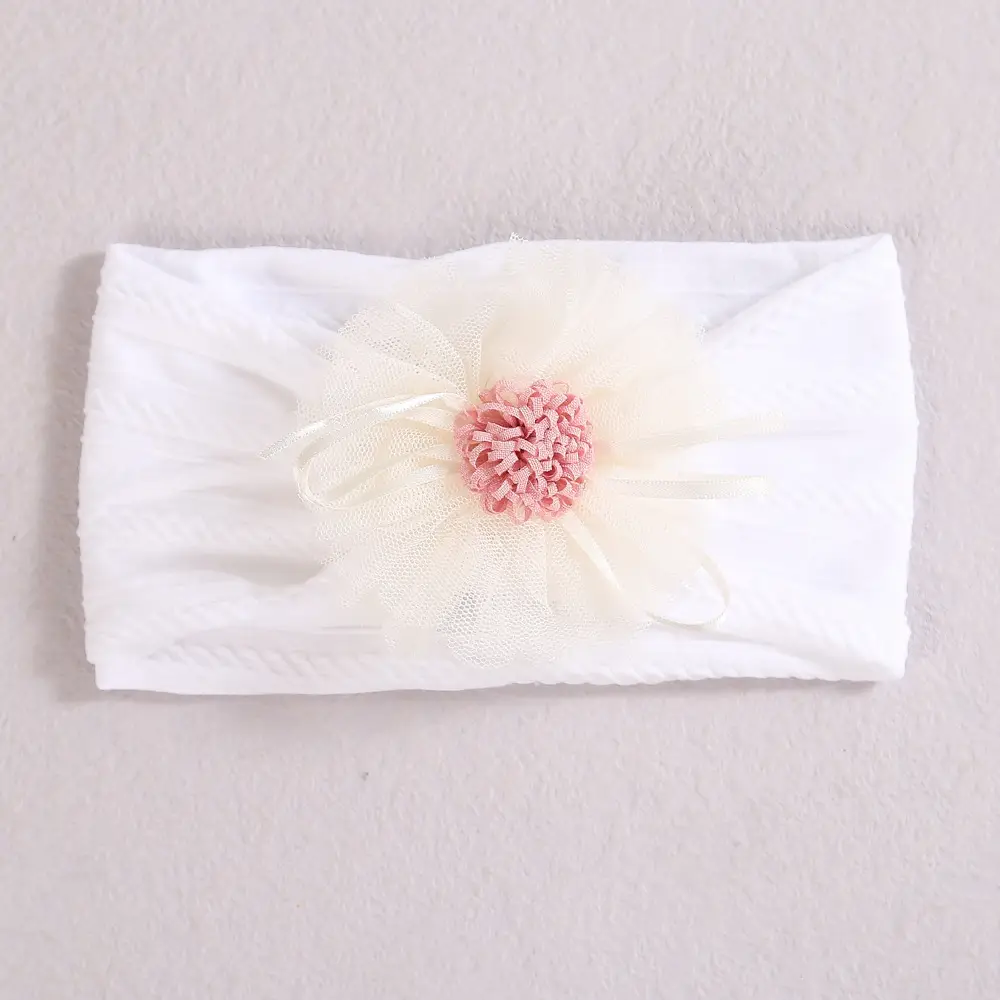 Baby Jacquard Hair Band with Pink Flower Accent - Image 7