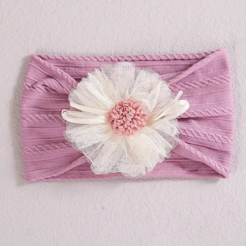 Baby Jacquard Hair Band with Pink Flower Accent - Image 8