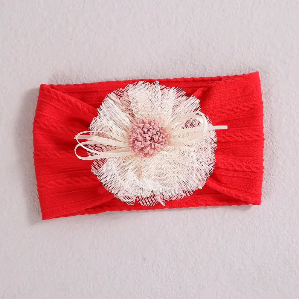 Baby Jacquard Hair Band with Pink Flower Accent - Image 9